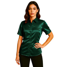 Satin Short Sleeve Button Down Shirt | Button Down Nightwear S-3XL | 41 Colors S107