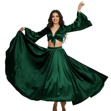 Satin Belly Dance Full Circle Skirt & Ruffle Top Set S-3XL | 41 Colors S76