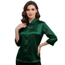 Satin Point Collar Button Down Shirt | 3/4 Sleeve Blouse S-3XL S91