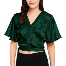 Satin Ruffle Self-Tie Top | Adjustable Crop Blouse S-3XL | 41 Colors S84