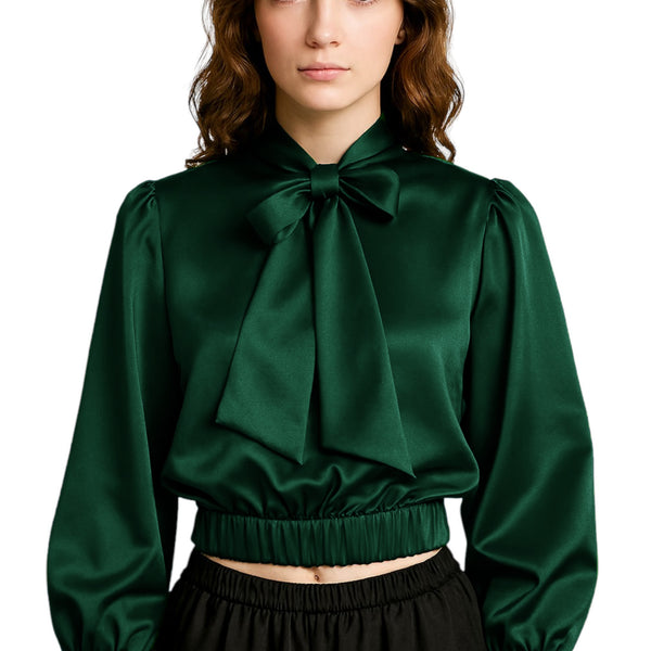 Party wear Satin Bow Blouse And Bow Shirt S27  - Regular Size 2
