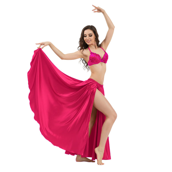Satin Full Circle Belly Dance Skirt | Side Slit Flow S-5XL S2