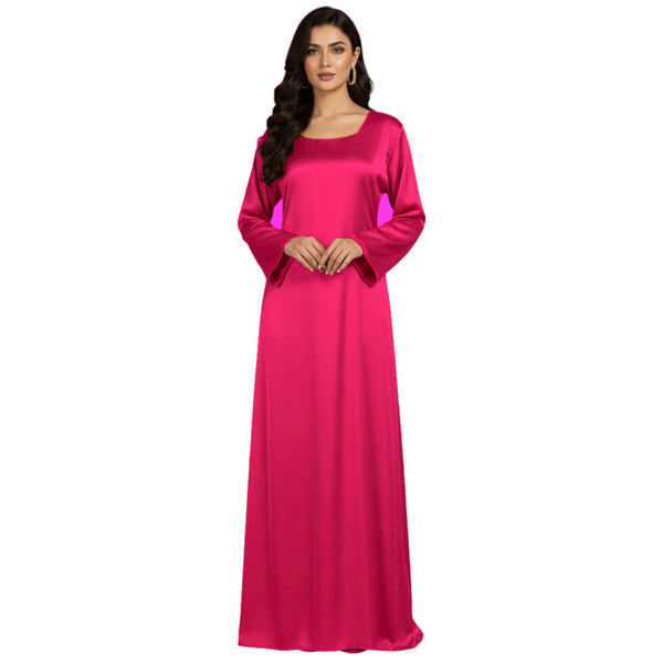 Satin Long Sleeve Modest Gown | Full Length Hijab Dress S-3XL | 41 Colors S121