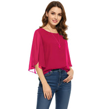 Chiffon Round Neck Top | Sheer Casual Blouse S-5XL | 30 Colors C52