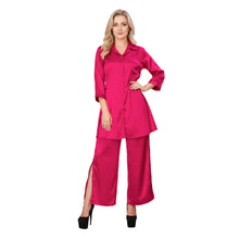 Gold Satin Shirt & Palazzo Set, shimmering elegant evening set.