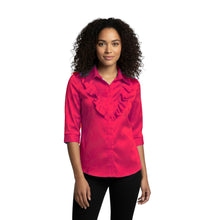 Green Satin Vintage Style Blouse, elegant 3/4 sleeve top.