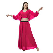 Lavender Belly Dance Outfit Set, stylish Half Circle Skirt and Ruffle Top.