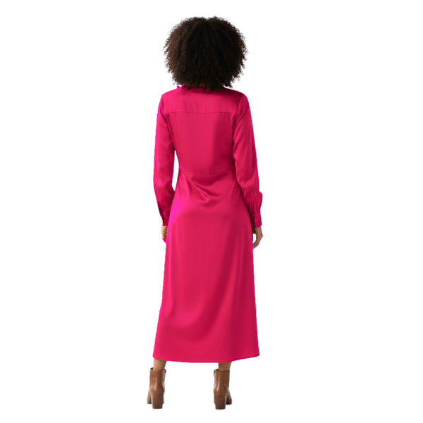 Brown Satin Tunic Coat, elegant long button down shirt.