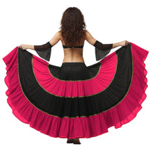 16 Yard 4-Tier Belly Dance 2-Color Skirt with Gold Trim | Tribal Fusion Gypsy C6