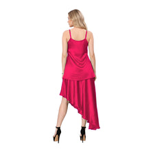 Brown Satin High-Low Costume, elegant top and asymmetrical skirt.