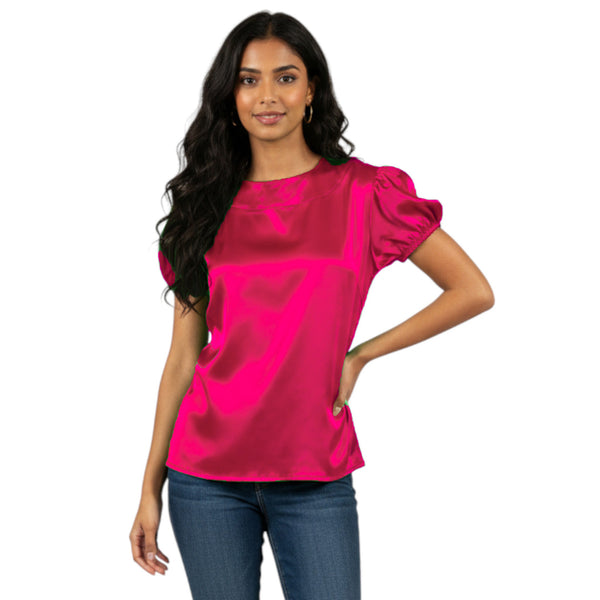 Satin Round Neck Short Sleeve Top | Chic Blouse S-3XL | 41 Colors S89