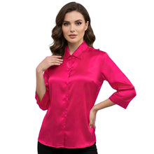 Satin Point Collar Button Down Shirt | 3/4 Sleeve Blouse S-3XL S91