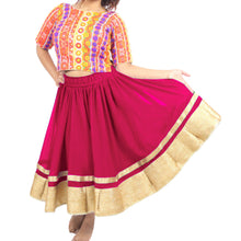 Chiffon Bollywood Dance Skirt | Gold Lace Border | S-5XL, 30 Colors C37