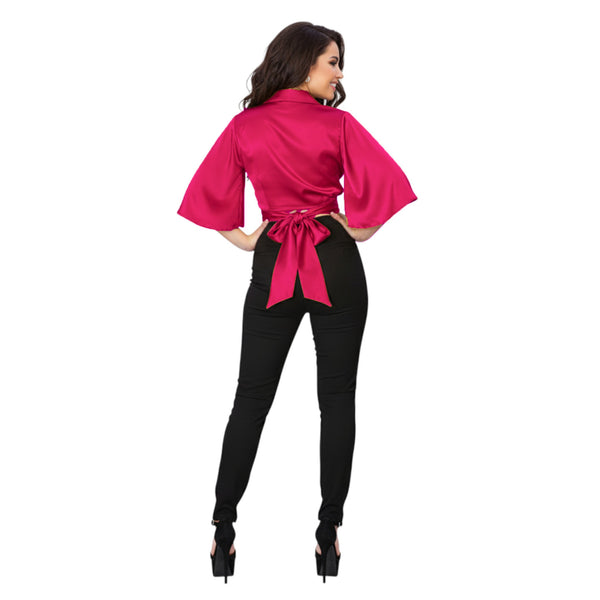 Cream Satin Fancy Top, soft evening wear blouse.