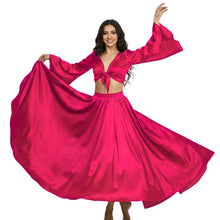 Satin Belly Dance Full Circle Skirt & Ruffle Top Set S-3XL | 41 Colors S76