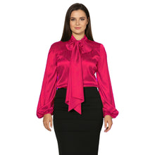 Satin Bow Neck Top | Long Sleeve Office Wear Blouse S-3XL | 41 Colors S120