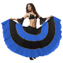 16 Yard 4-Tier Belly Dance 2-Color Skirt with Gold Trim | Tribal Fusion Gypsy C6