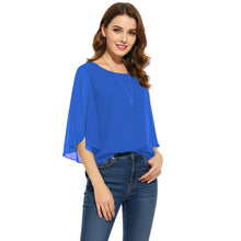 Chiffon Round Neck Top | Sheer Casual Blouse S-5XL | 30 Colors C52