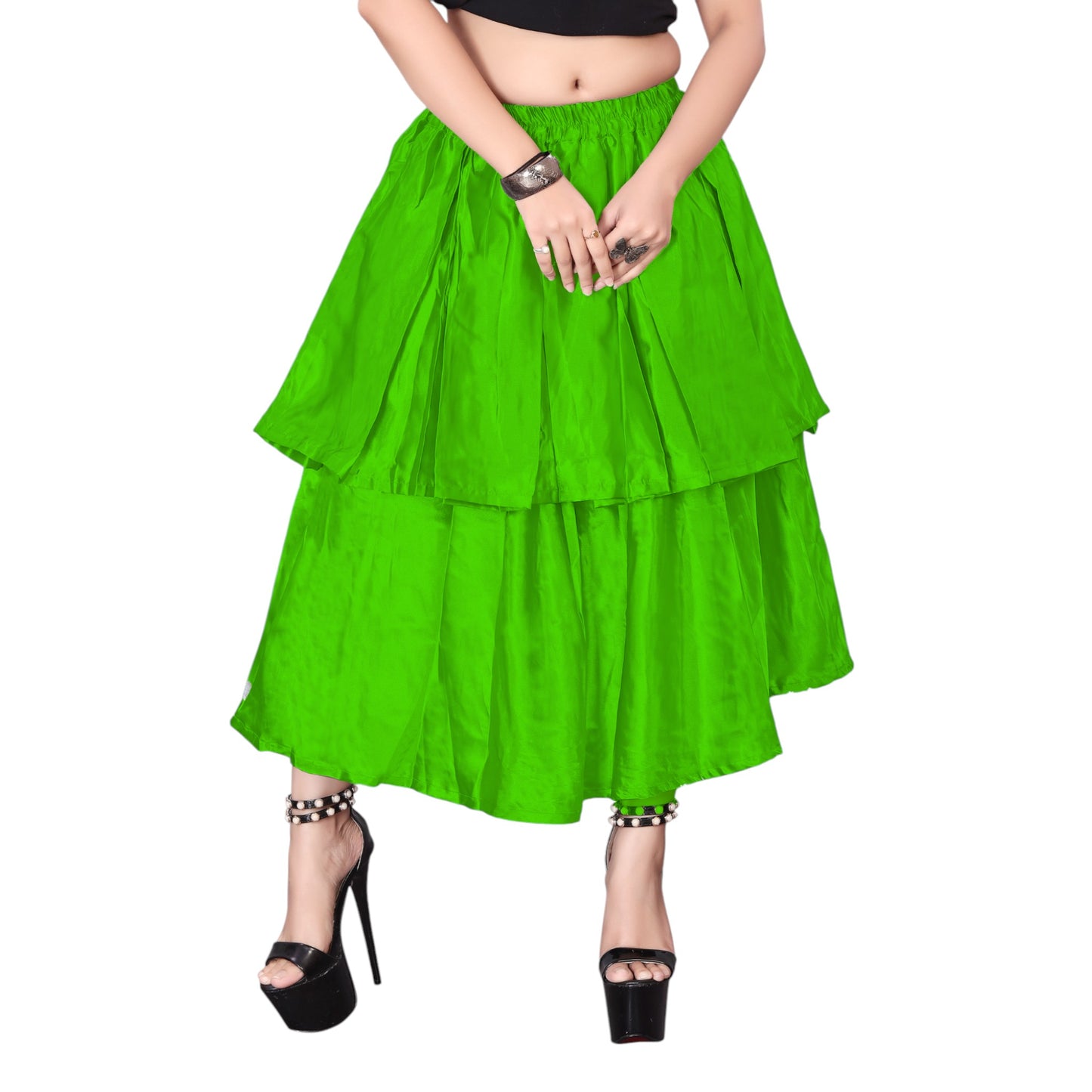 Satin 2 Layer Party wear midi Skirt S101-Regular Size 1