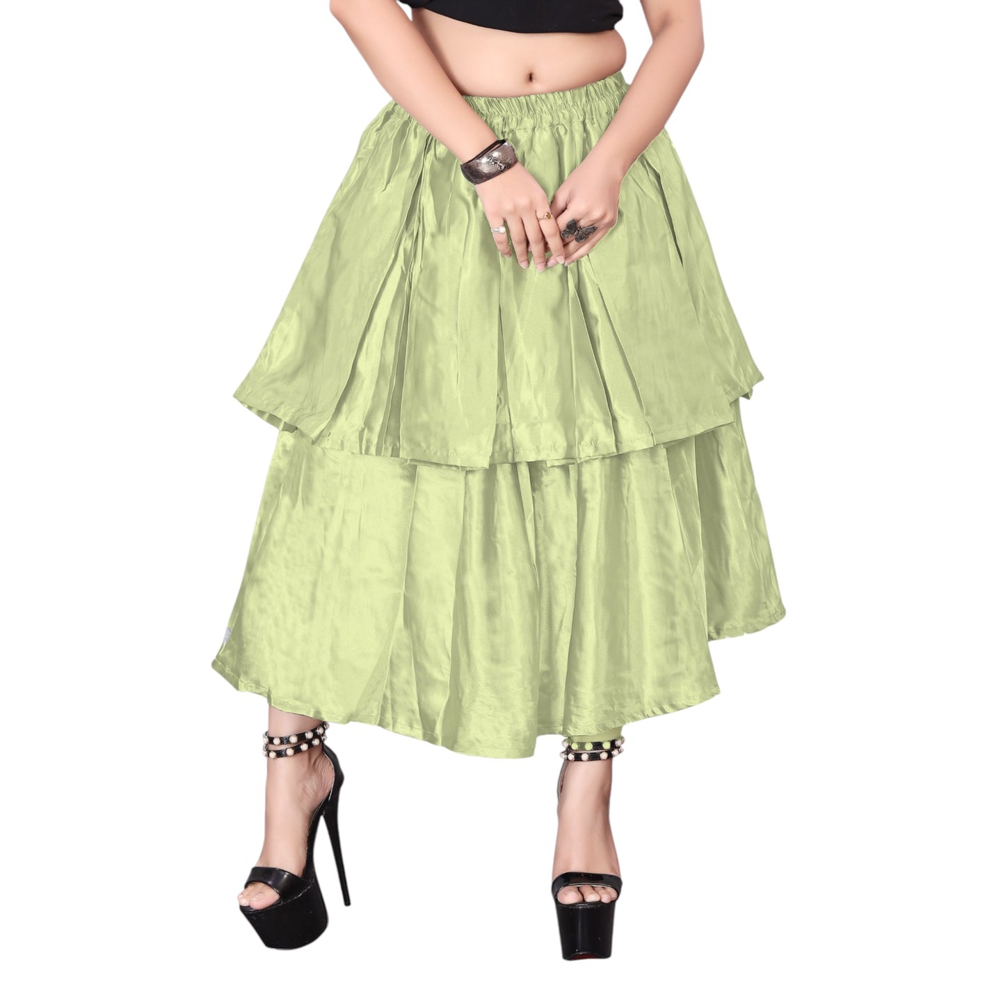 Satin 2 Layer Party wear midi Skirt S101-Regular Size 1