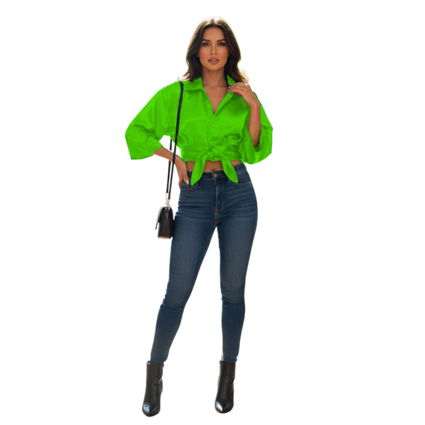 Satin Button Down Crop Top | High-Shine Shirt S-3XL | 41 Colors S116