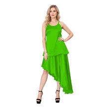 Green Satin Dance Set, elegant high-low costume S-3XL.