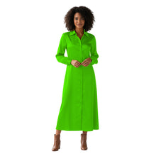 Green Satin Long Button Down, elegant tunic coat S-3XL.