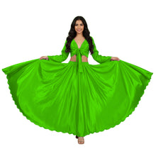 Green Satin Belly Dance Set, elegant costume S-3XL.