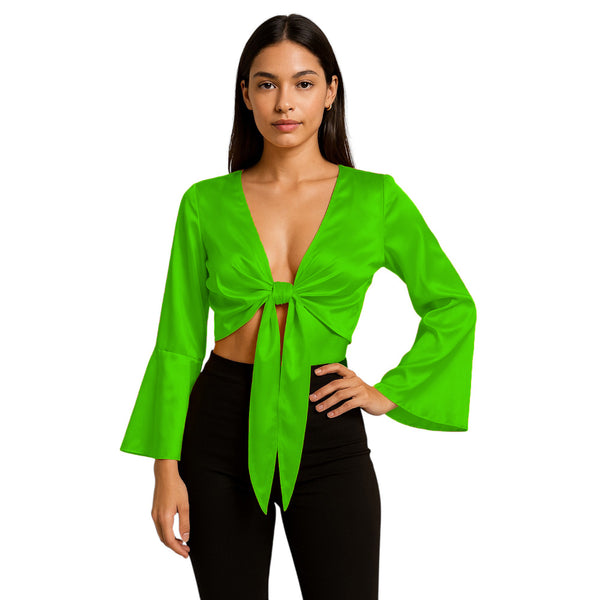 Black Satin Ruffle Dance Top, Belly Dance Choli S-3XL (S126).