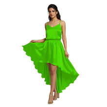 Mint Green Satin High-Low Skirt, fresh asymmetrical flow.