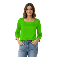 Satin Square Neck Top | 3/4 Sleeve Chic Blouse S-3XL | 41 Colors S114