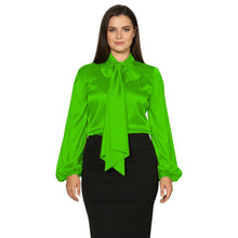 Satin Bow Neck Top | Long Sleeve Office Wear Blouse S-3XL | 41 Colors S120