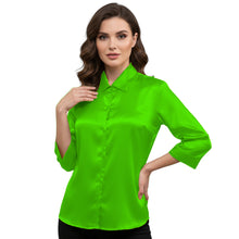 Satin Point Collar Button Down Shirt | 3/4 Sleeve Blouse S-3XL S91