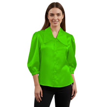 Satin Big Collar Button Down Shirt | Fancy 3/4 Sleeve Top S-3XL S89