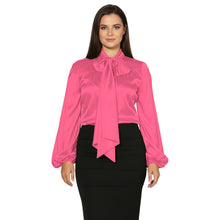 Satin Bow Neck Top | Long Sleeve Office Wear Blouse S-3XL | 41 Colors S120