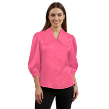 Satin Big Collar Button Down Shirt | Fancy 3/4 Sleeve Top S-3XL S89