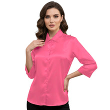 Satin Point Collar Button Down Shirt | 3/4 Sleeve Blouse S-3XL S91