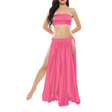 Satin Belly Dance Side Cut Skirt | Slit Flow Costume Plus Size | 41 Colors S1