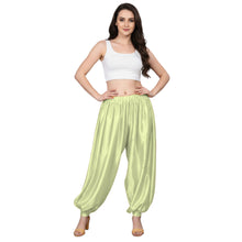 Light Pink Satin Boohoo Harem Pants, soft feminine genie trousers.