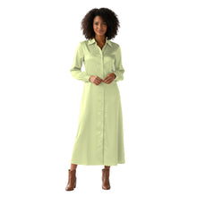 Mint Green Satin Long Button Down Shirt Dress, fresh tunic style.