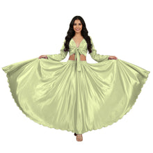 Mint Green Satin Belly Dance Costume, fresh full sleeve performance set.