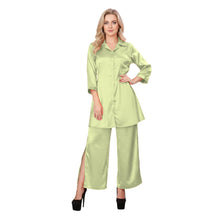 Gray Satin Button Down Co-ord, professional matching pant set.