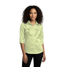 Light Gold Satin 3/4 Sleeve Blouse, elegant metallic shirt.