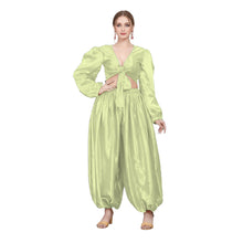 Light Pink Satin Belly Dance Set, soft feminine harem costume.