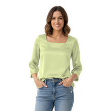 Satin Square Neck Top | 3/4 Sleeve Chic Blouse S-3XL | 41 Colors S114