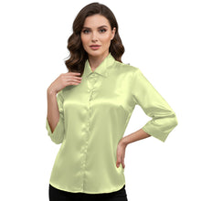 Satin Point Collar Button Down Shirt | 3/4 Sleeve Blouse S-3XL S91