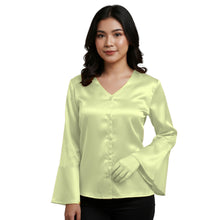 Satin Flare Sleeve Button Down Top | Dramatic Blouse S-3XL | 41 Colors S82
