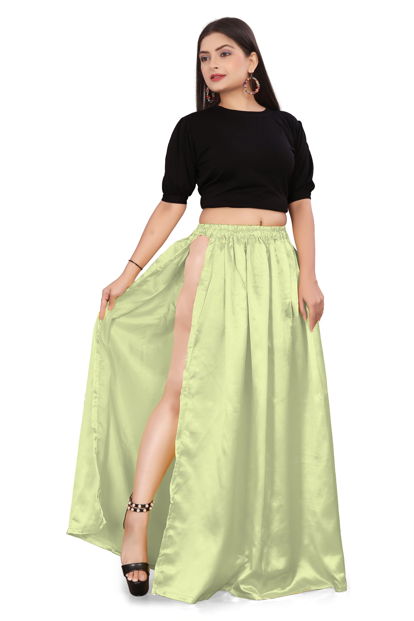 Satin Side Slit A line Skirt S1-Regular Size 1