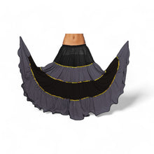 16 Yard 4-Tier Belly Dance 2-Color Skirt with Gold Trim | Tribal Fusion Gypsy C6