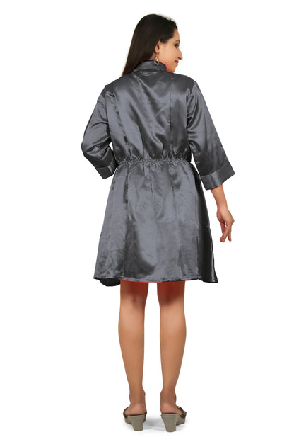 Satin Long Sleeve Button Down Long Shirt Dress S115 - Regular size 3